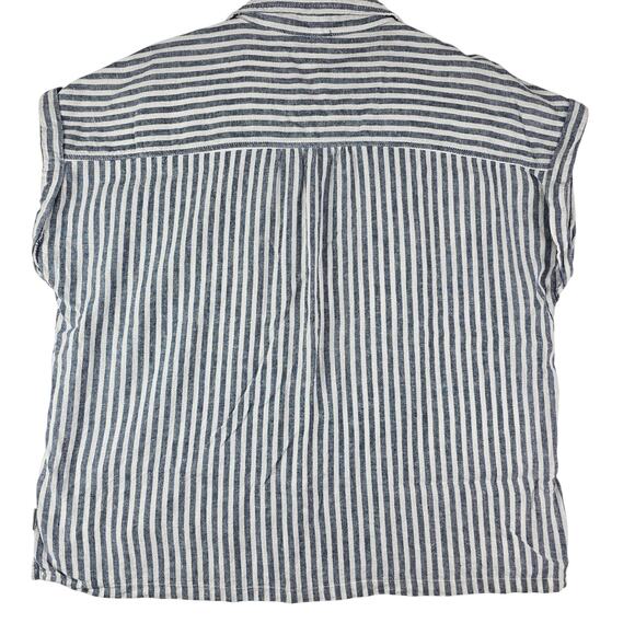 Orvis Linen Shirt Large Womens Striped Blue White Button Up Boxy Boho Lagenlook - Picture 3 of 16